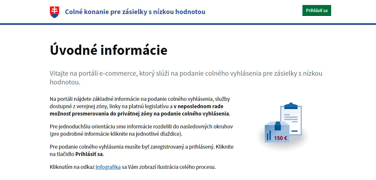 Verejná časť portálu potrebného preclenie zásielok z krajín mimo EU je už spustená