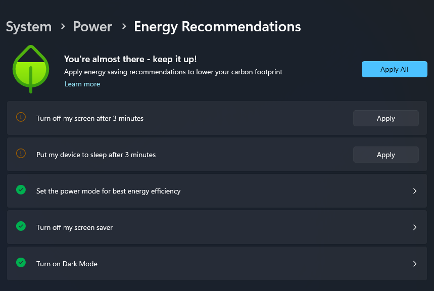 windows power settings