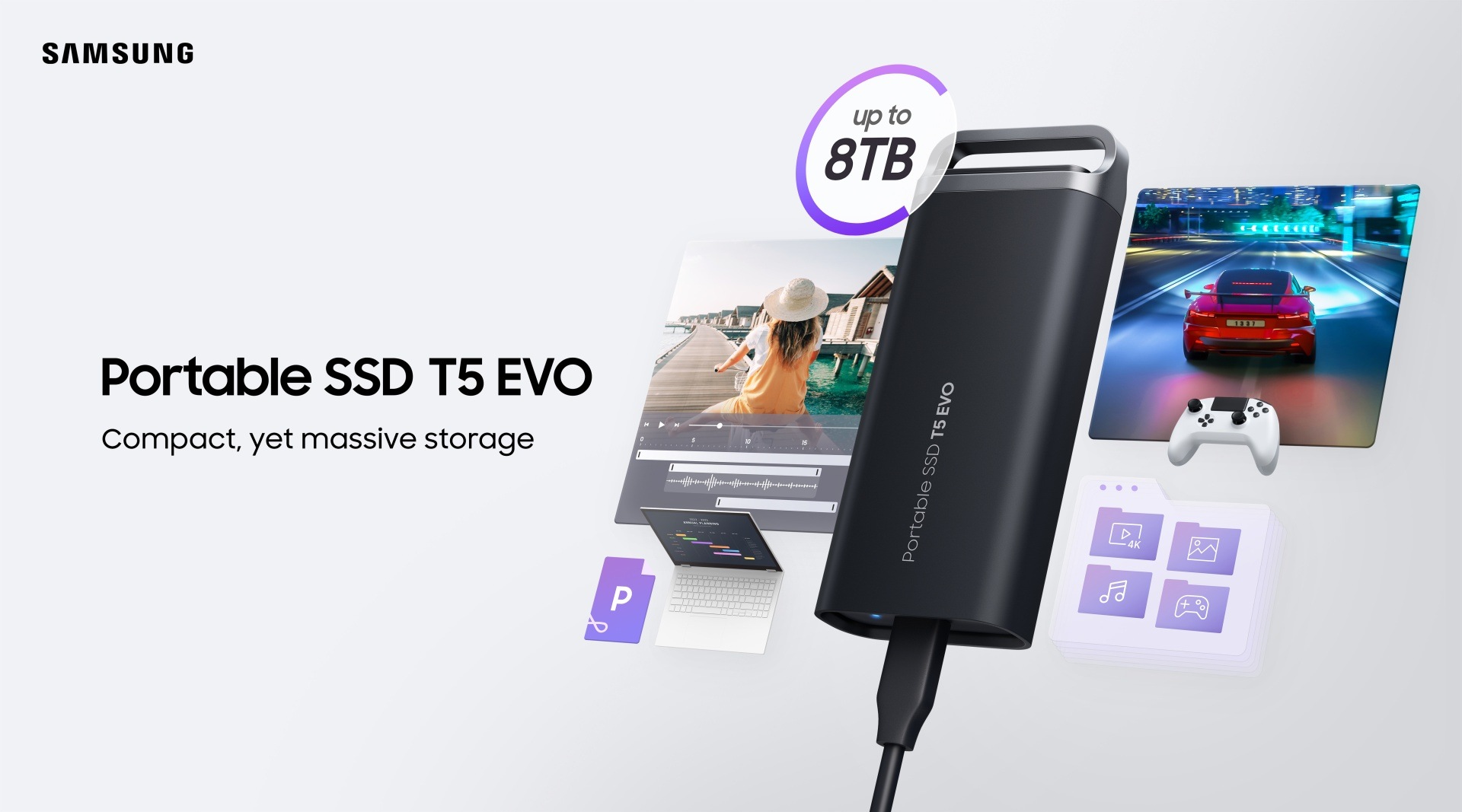 Prenosný SSD disk T5 EVO s kapacitou 8 TB vydrží pád z dvoch metrov