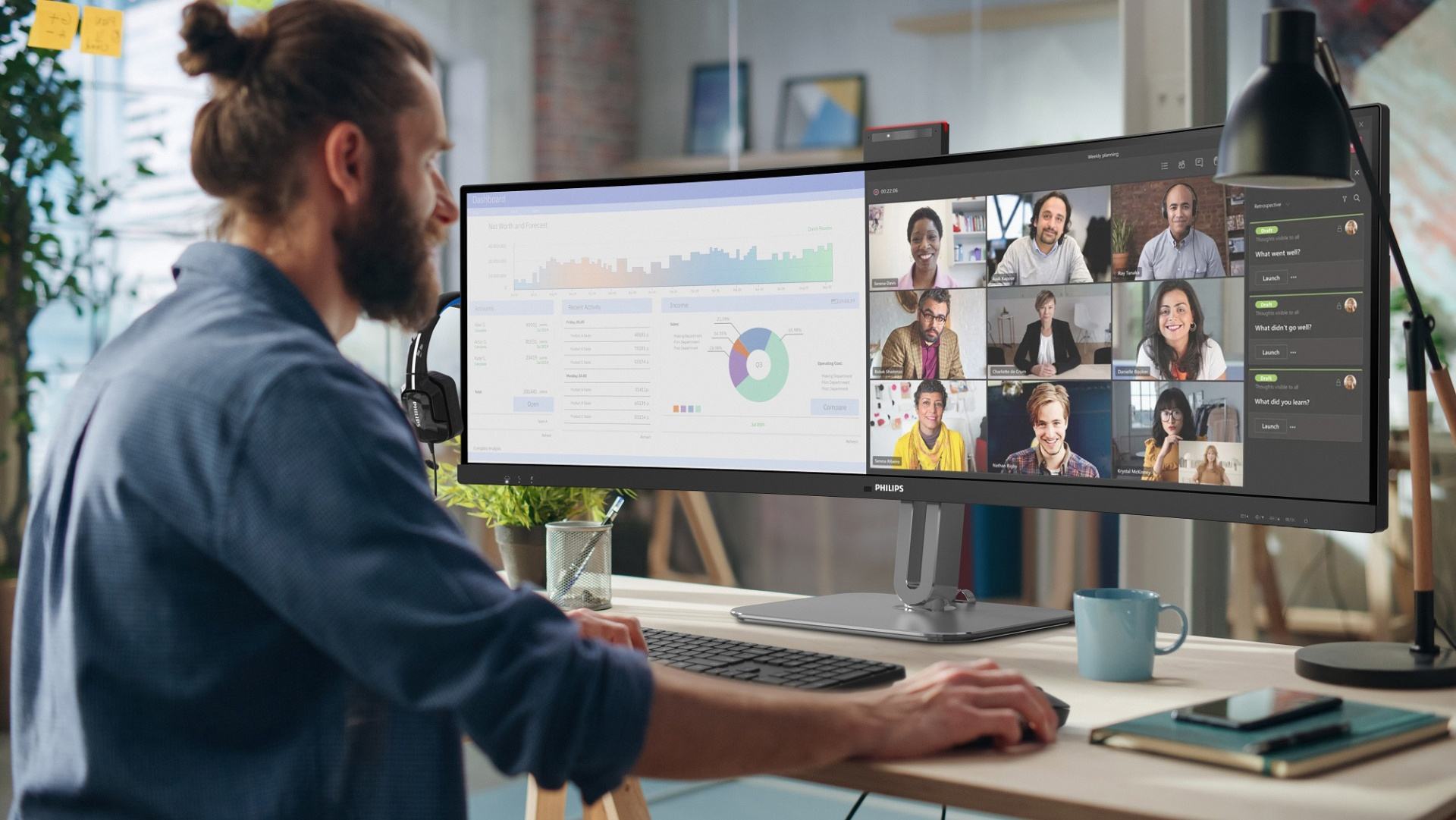Nový monitor Philips 49B2U6900CH je extra výkonný vďaka webovej kamere s automatickým rámovaním a inteligentným KVM