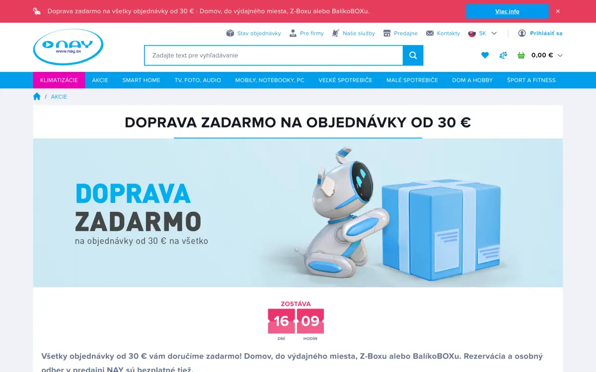 Doprava zadarmo s NAY platí do konca mesiaca, objednajte si elektroniku ešte výhodnejšie