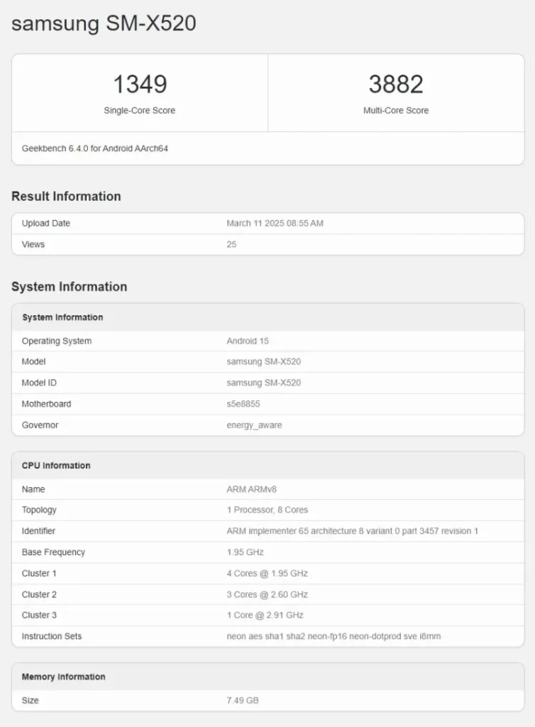 Nové informácie z porovnávacej platformy Geekbench potvrdzujú, že nové tablety budú poháňané čipsetom Exynos 1580